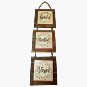 Hanging Fall Wall Decor - Grateful Thankful Blessed Wood Sign